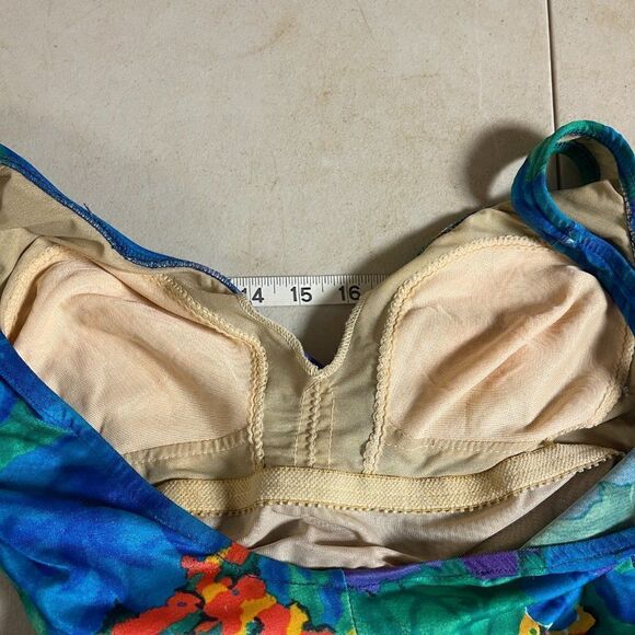 Vintage Roxanne Blue One Piece Tropical Resort Swimsuit Small - Picture 5 of 8